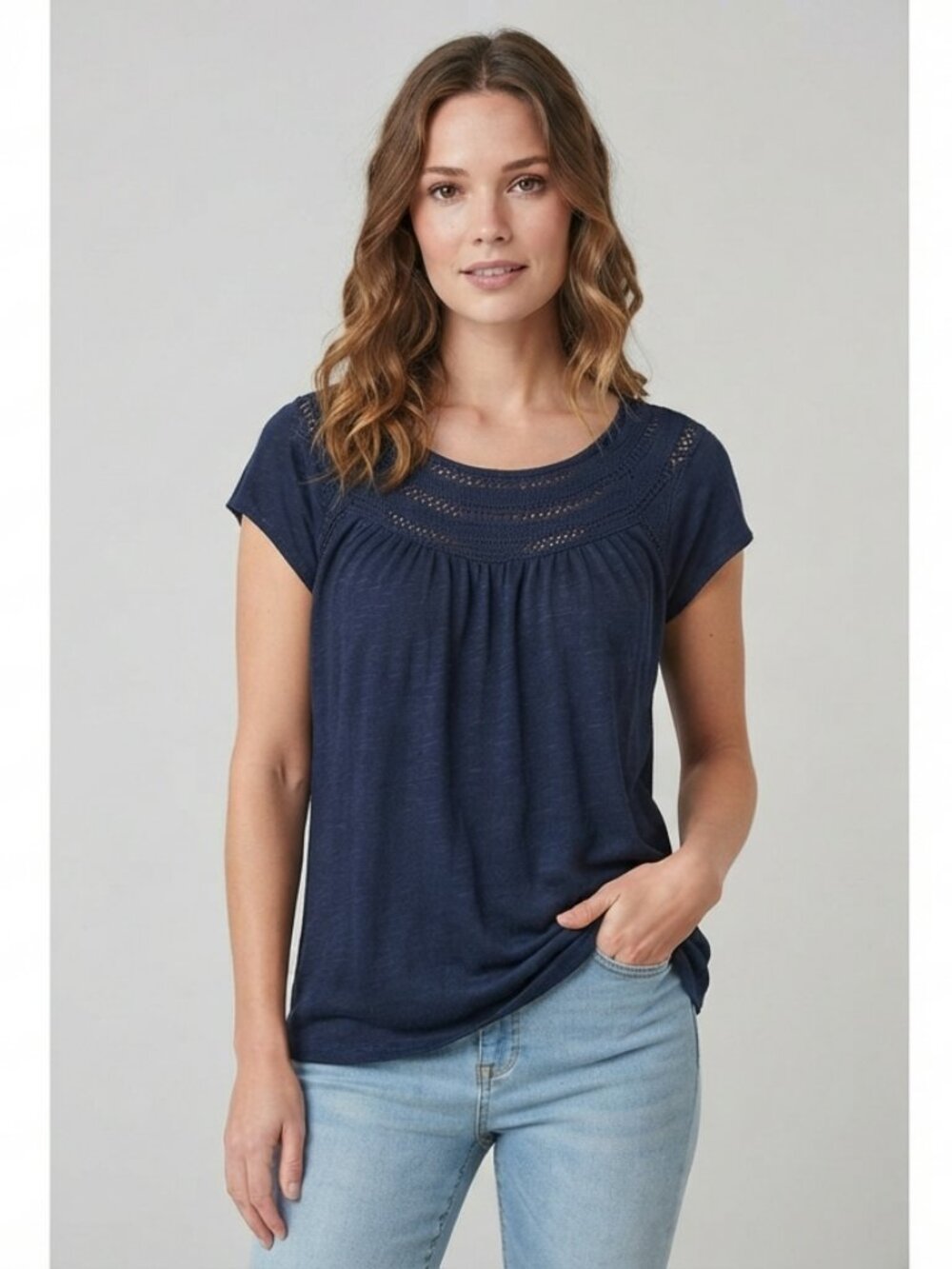 Vintage J.Crew Silk Cotton Crochet Pointelle Knit Top - Navy Blue - Size Medium